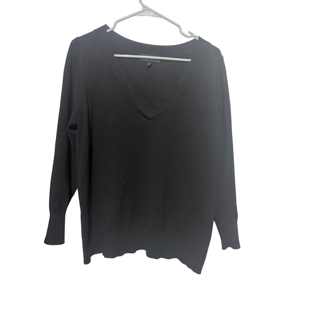 Lane Bryant Black V-Neck Sweater Womens Plus Size‎ 18/20 Rayon Blend Fine Knit